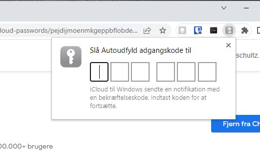 icloud chrome engangskode