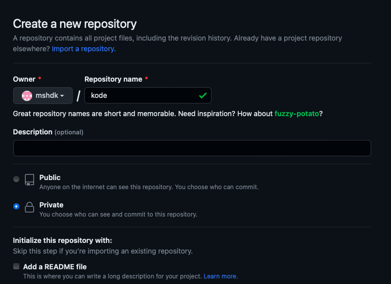 Github new repo
